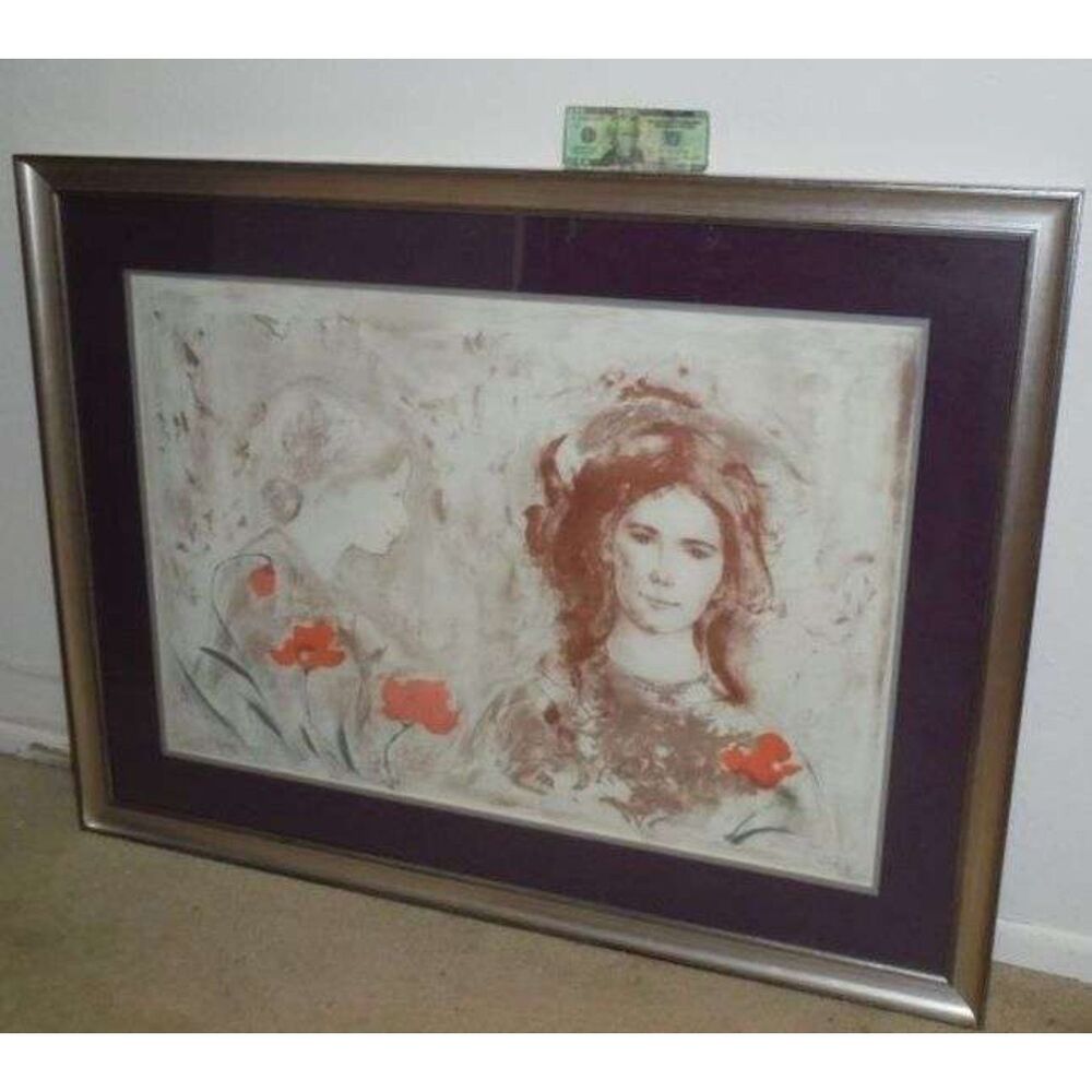 Edna Hibel original hand signed work framed and matted 47x35